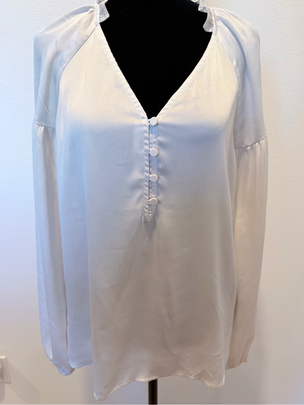 Express Light Ivory Blouse with Ruffled Mock Neck